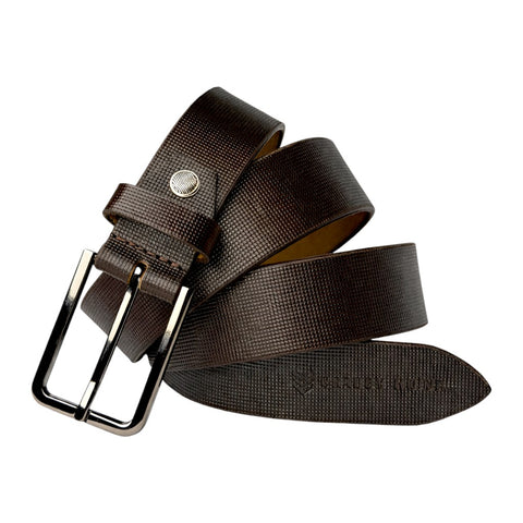 Crabby Hunt Men’s Premium Brown Textured Leather Belt with Silver Buckle