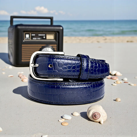Crabby Hunt Blue Croco Textured Belt for Men – Premium Leather Belt