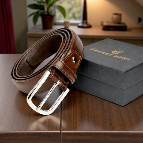 Crabby Hunt Two-Tone Brown Men’s Leather Belt for Formal & Casual Wear