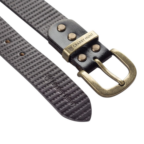 Crabby Hunt Textured Black Leather Belt for Men – Stylish Pattern, Genuine Craftsmanship, Rugged & Elegant
