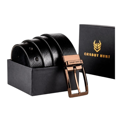 Men’s Reversible Black Belt with Choco Gold Square Buckle | Stylish Formal & Casual Waist Belt