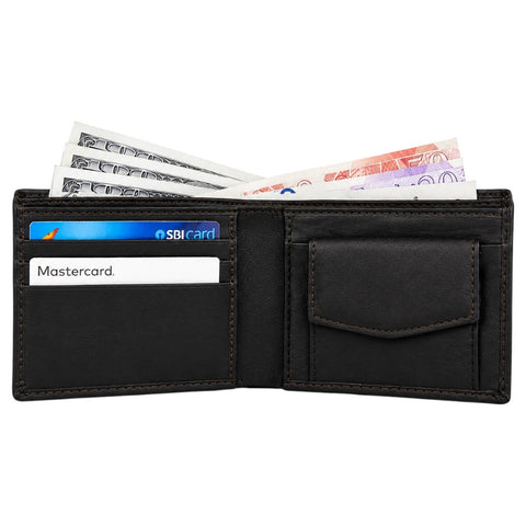 CRABBY HUNT Premium Black Leather Wallet for Men | Classic Bi-Fold Design