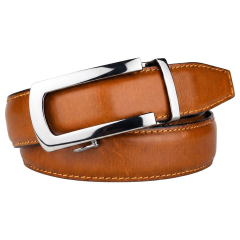 Tan Tiger Genuine Leather Auto Lock Belt | Silver Buckle | Crabby Hunt