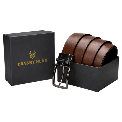 Men’s Reversible Genuine Leather Belt (Black & Brown) with Dammas Silver Buckle