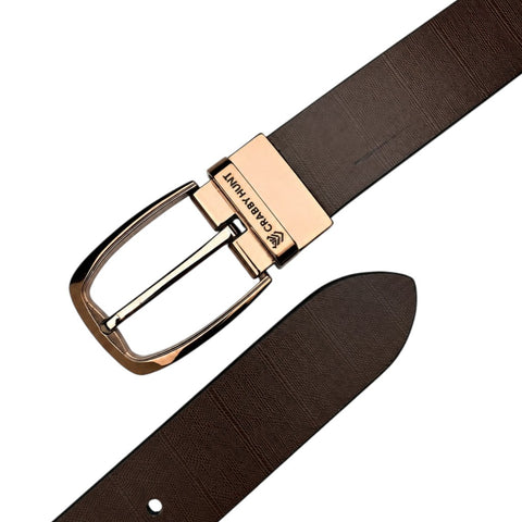 Crabby Hunt Men's Reversible Italian Leather Belt | Black & Brown | Premium Rose Gold Pin Buckle | Genuine Leather Formal Belt for Men | 35 mm