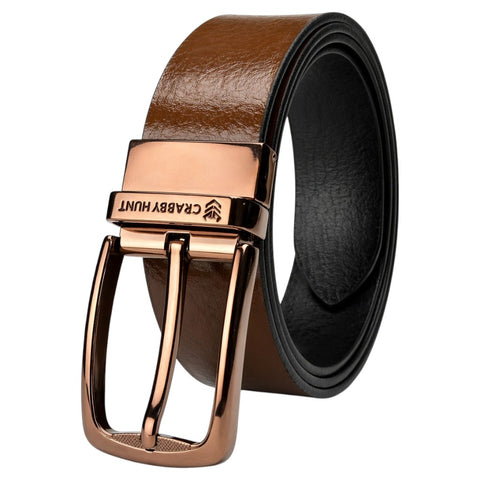 Apollo Round Classic Leather Belt – Black & Brown Dual-Tone