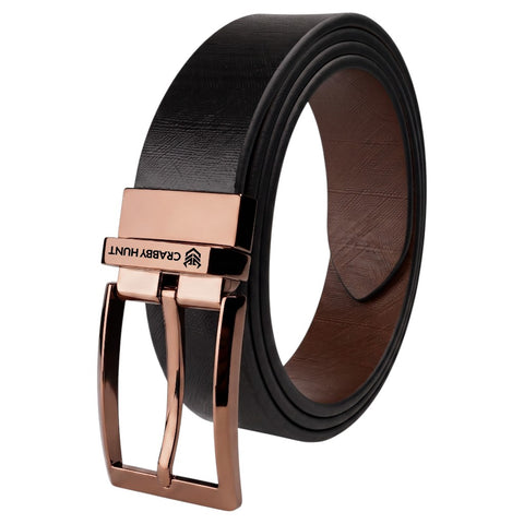Men's Genuine Leather Belt | Textured Brown Leather Belt with Rose Gold Buckle | Crabby Hunt