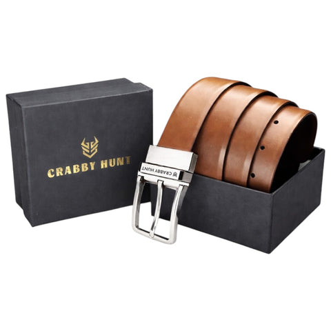 Men’s Reversible Genuine Leather Belt (Black & Brown) with Metro Silver Buckle