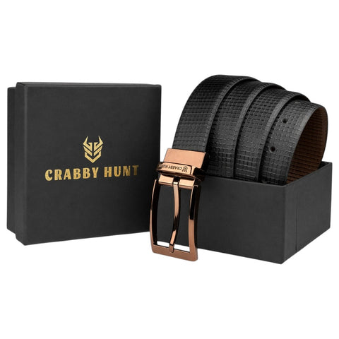 Reversible Genuine Leather Belt for Men – Brown & Black Dual Tone | Square Buckle | Crabby Hunt