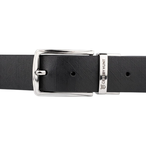Crabby Hunt Men's Reversible Italian Leather Belt | Black & Brown | Premium Silver Pin Buckle | Genuine Leather Formal Belt for Men | 35 mm