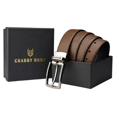 Men’s Reversible Leather Belt – Black & Brown Dual Style | Textured Finish | Square Buckle | Crabby Hunt