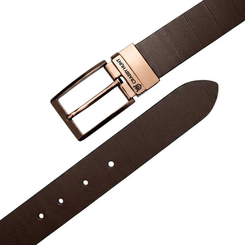 Men's Genuine Leather Belt | Textured Brown Leather Belt with Rose Gold Buckle | Crabby Hunt