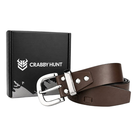 CRABBY HUNT Genuine Leather Belt for Men | Premium Brown Casual Belt with Metal Pin Buckle