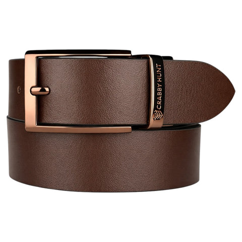 Men Choco Brown & Black Genuine Leather Reversible Belt (Mild Square Buckle)