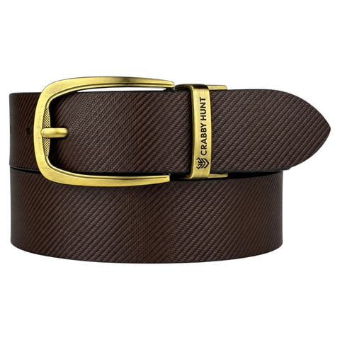 Men’s Black & Brown Reversible Genuine Leather Belt – Textured Formal Belt with Antique Gold Buckle