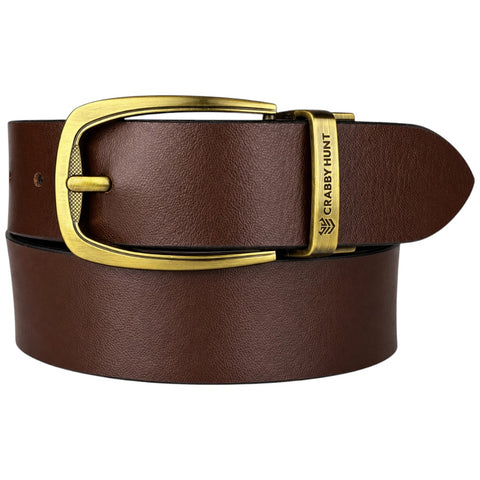 Men’s Genuine Leather Reversible Belt – Black & Brown with Antique Gold Buckle