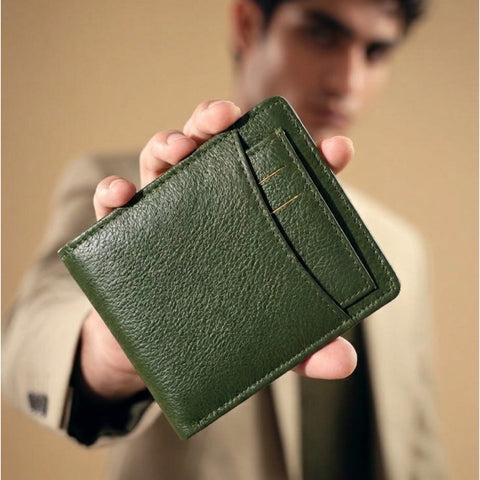 Crabby Hunt Green Leather Wallet – Slim Front Slider Card Holder