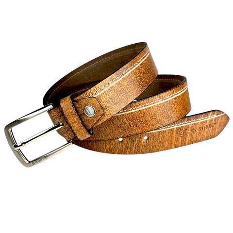 Genuine Tan Leather Belt with Stitches – Crabby Hunt