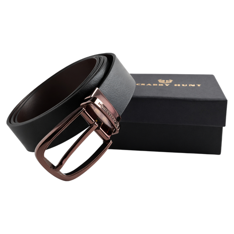 Crabby Hunt Men’s Reversible Leather Belt with Choco Gold Buckle