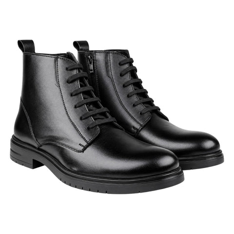 Crabby Hunt Men’s Black Lace-Up Ankle Boots – Side Zip Formal Casual Boots with Pull Tab