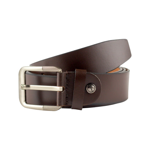 Crabby Hunt Coffee Brown Genuine Leather Belt for Men with SIlver Buckle