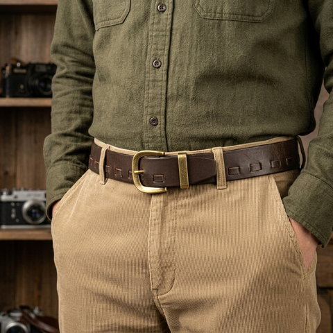 Crabby Hunt remium Braided Antique Leather Belt & Dark Brown Wallet Combo | Without Coin Pocket