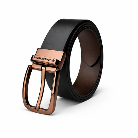 Crabby Hunt Men’s Reversible Leather Belt with Choco Gold Buckle