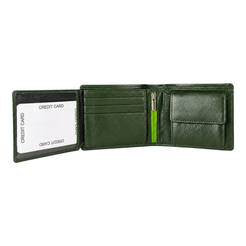 Crabby Hunt Green Leather Wallet – Bifold with Secure Zip Pocket
