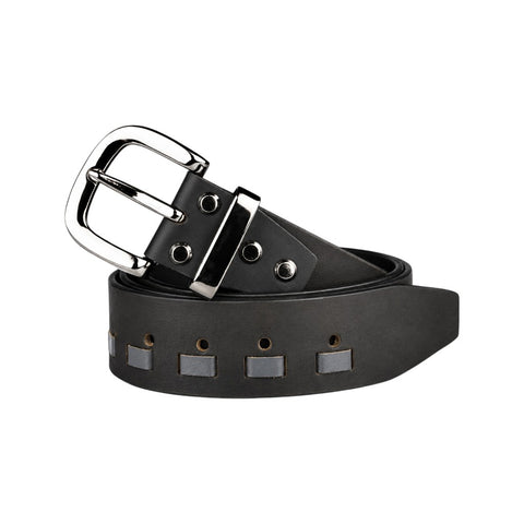 CRABBY HUNT Genuine Leather Belt for Men | Black Casual Belt with Cutout Design & Polished Metal Buckle