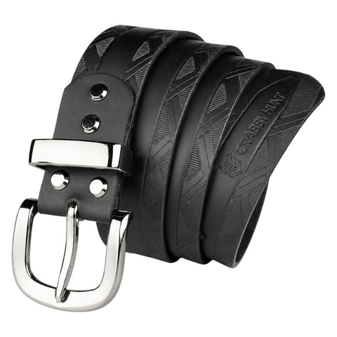 Crabby Hunt Black Patterned Genuine Leather Belt for Men – Premium Quality, Artistic Design, Durable & Sophisticated
