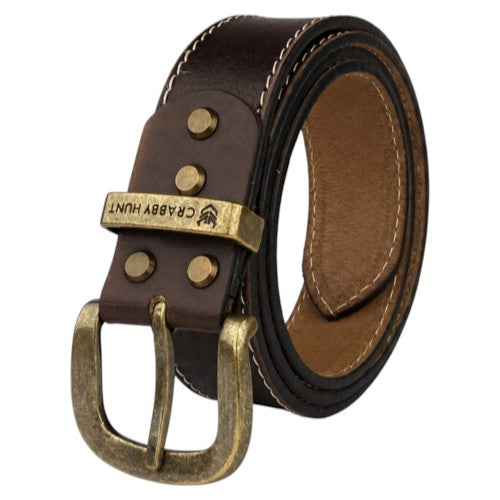 Crabby Hunt Men Genuine Leather Belt with Stitching | Dark Brown Formal & Casual Belt | Premium Thread Design