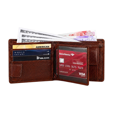 Crabby Hunt Brown Leather Wallet – Flip Bifold with Extra Card Flap
