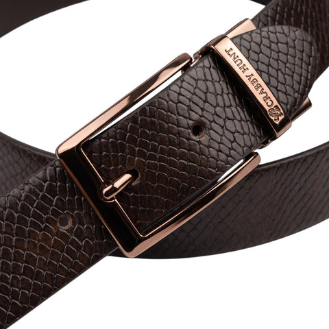 Crabby Hunt Men's Reversible Italian Leather Belt – Black & Brown Textured Belt with Rose Gold Square Buckle | Premium Genuine Leather Belt for Men