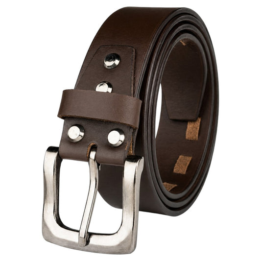 CRABBY HUNT Genuine Leather Belt for Men | Premium Brown Casual Belt with Antique Metal Pin Buckle