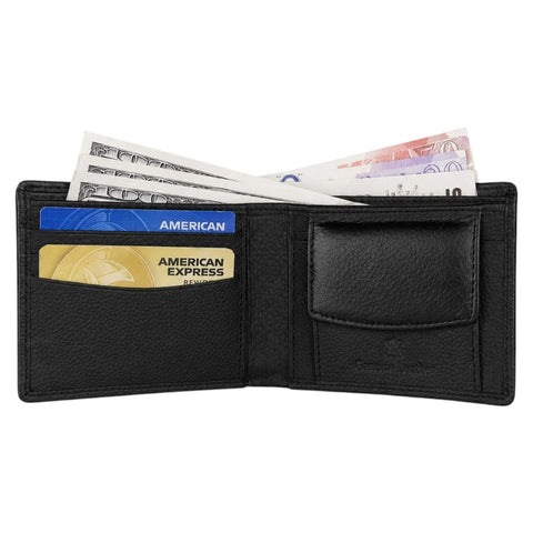 CRABBY HUNT Genuine Leather Wallet for Men | Bifold Wallet with Coin Pocket & Card Slots | Black