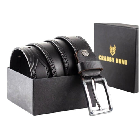 Crabby Hunt Classic Black Genuine Leather Belt for Men – Sleek, Durable & Premium