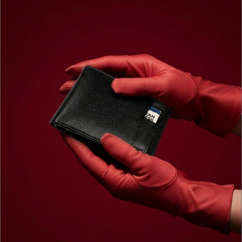 Crabby Hunt Black Leather Wallet – Slim Front Slider Card Holder