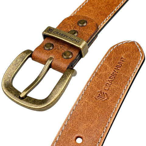 Crabby Hunt Tan Genuine Leather Belt for Men with Side Stitching