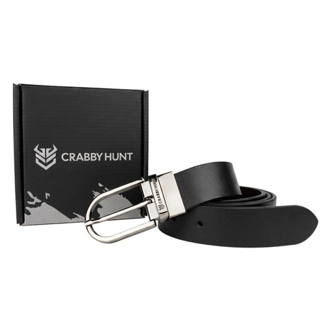 Crabby Hunt Italian Leather Reversible Belt for Men | Premium Black & Brown 2-in-1 Genuine Leather Formal Belt