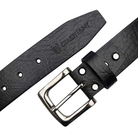 Crabby Hunt Men's Genuine Leather Belt – Black Apollo Strap with Gunmetal Square Buckle | Formal & Casual Belt