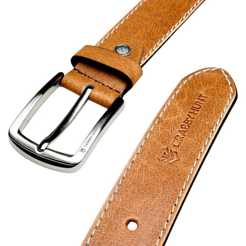 Crabby Hunt Tan Genuine Leather Belt for Men with Side Stitching