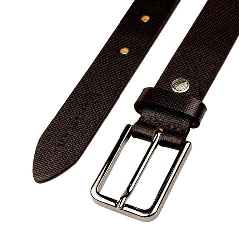 Crabby Hunt Men’s Premium Brown Textured Leather Belt with Silver Buckle