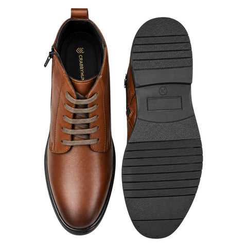 Crabby Hunt Men’s Brown Ankle Boots – Lace-Up Formal Casual Boots with Black Sole