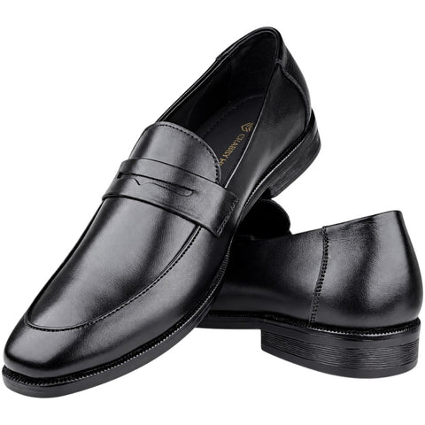 Men’s Black Genuine Leather Penny Loafers – Formal Slip-On Dress Shoes