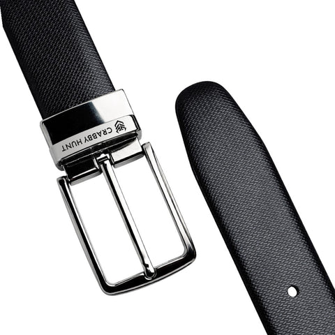 Crabby Hunt Reversible Men’s Leather Belt – Dual Color Black & Brown with Premium Metal Square Buckle