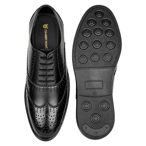 Men’s Genuine Leather Black Wingtip Brogue Oxford Shoes