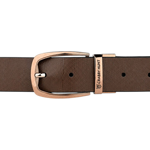 Crabby Hunt Men's Reversible Italian Leather Belt | Black & Brown | Premium Rose Gold Pin Buckle | Genuine Leather Formal Belt for Men | 35 mm