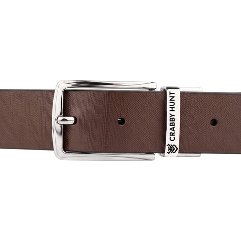 Crabby Hunt Men's Reversible Italian Leather Belt | Black & Brown | Premium Silver Pin Buckle | Genuine Leather Formal Belt for Men | 35 mm