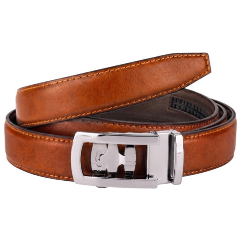 Tan Tiger Genuine Leather Auto Lock Belt | Silver Buckle | Crabby Hunt