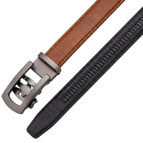 Crabby Hunt Men's Genuine Leather Auto Lock Belt – Choco Brown | Grey Ratchet Buckle | 35mm Formal Belt